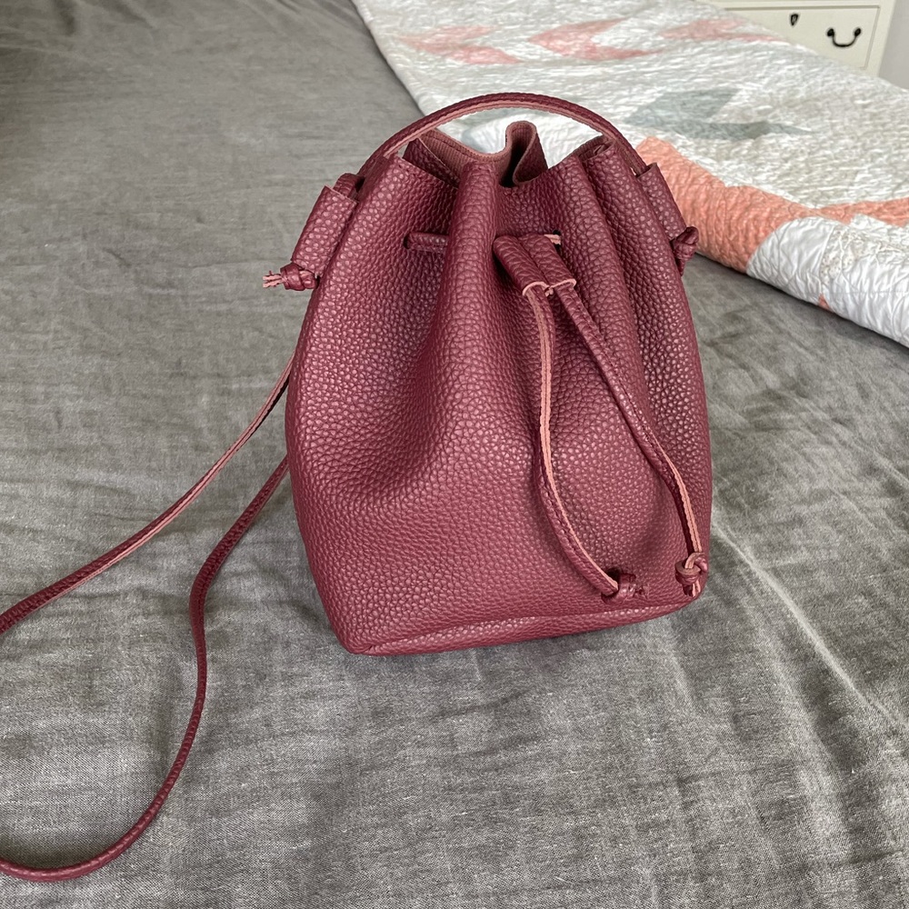 Maroon Drawstring Bucket Bag